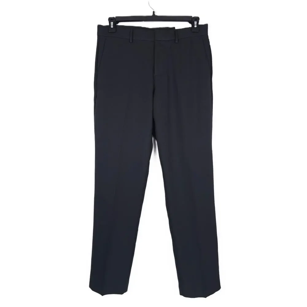 Perry Ellis Portfolio Mens Modern Fit Dress Pant 32x30 Black Solid Stretch Twill